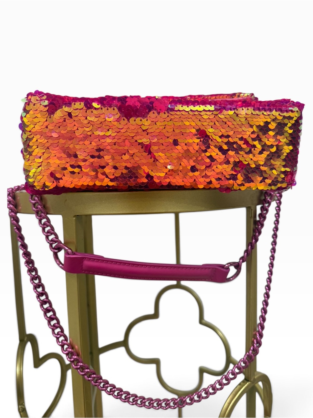 Rare Kurt Geiger Medium Kensington Bright Pink Orange Sequin Crossbody Bag - Picture 9 of 12